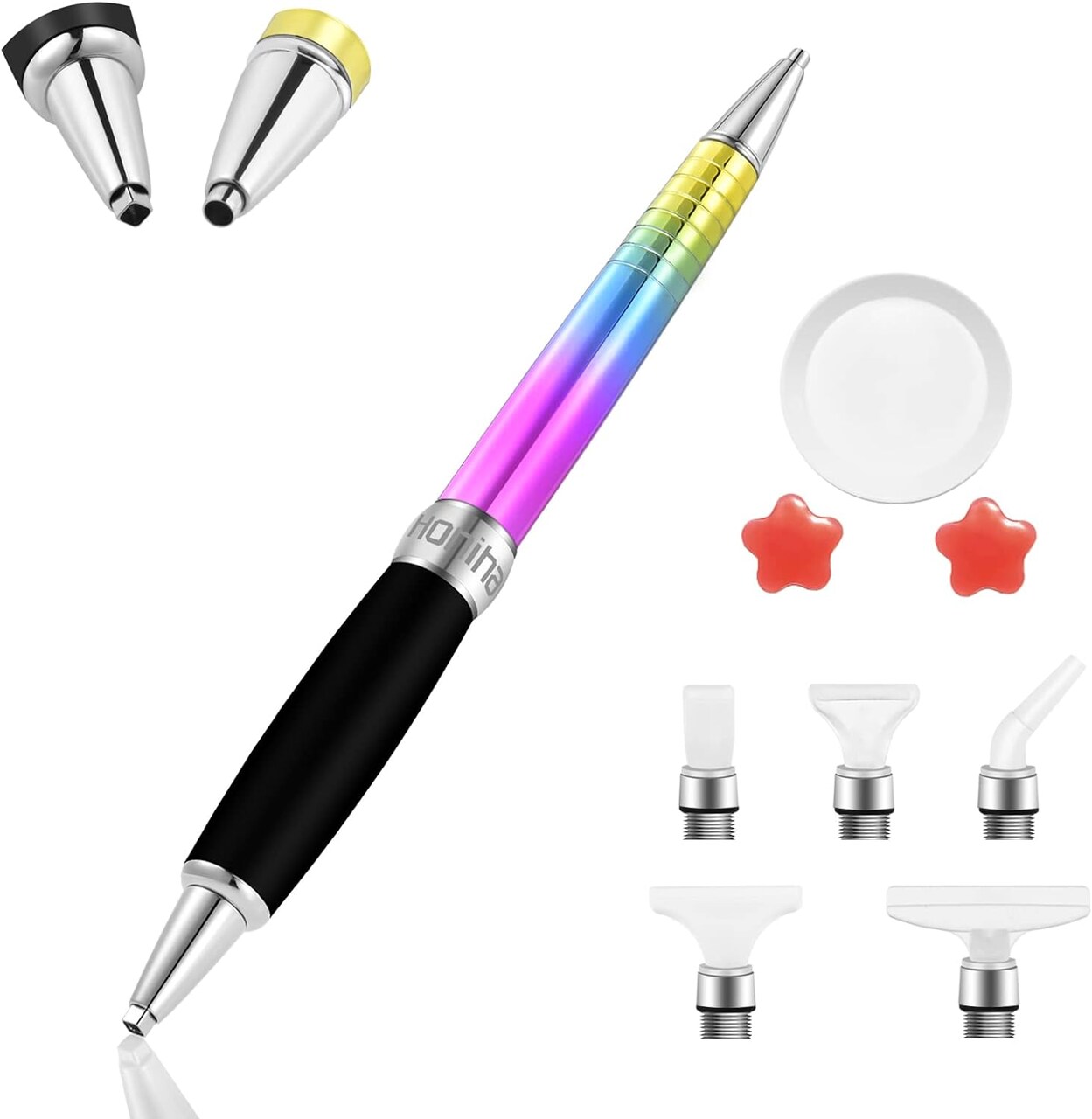 Square Diamond Art Pen - Metal Drill Pens with Square & Round Drill Heads Plus Multiplacer Tips, Comfort Grip 5D Rainbow Tools